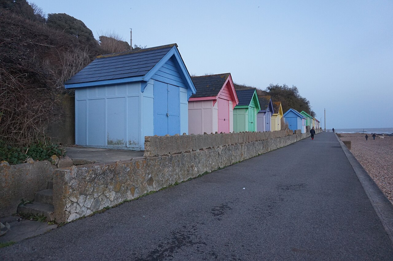 pet-friendly cottages kent - Beach huts on the England Coast Path at Folkestone