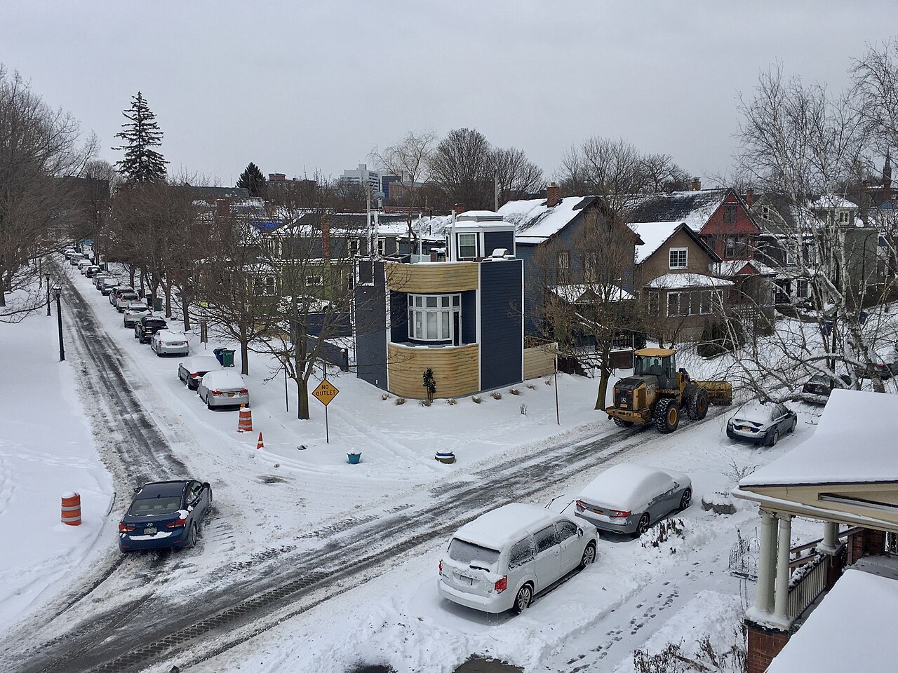 christmas dog-friendly cottage - Snow removal via frontloader on Cottage Street after December 2019 winter storm, Buffalo, New York - 20191211