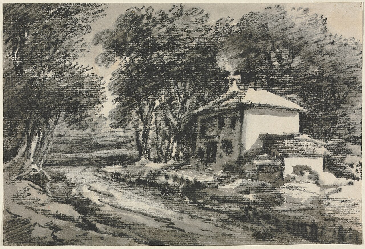 no breed restrictions holiday cottage - Thomas Monro - Landscape with Cottage (recto); Studies of Heads (verso) - 2005.300 - Cleveland Museum of Art
